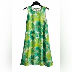 Calvin Klein Green Floral Sleeveless Dress Size 12 A-Line Spring Summer